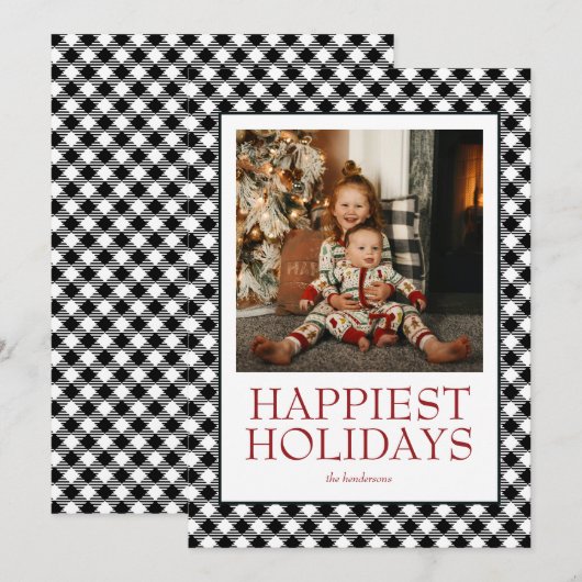 Buffalo Plaid Happiest Feestdagen Foto Feestdagenkaart (Voorkant / Achterkant)