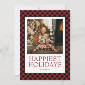Buffalo Plaid Happiest Feestdagen Foto Feestdagenkaart (Voorkant)