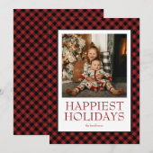 Buffalo Plaid Happiest Feestdagen Foto Feestdagenkaart (Voorkant / Achterkant)