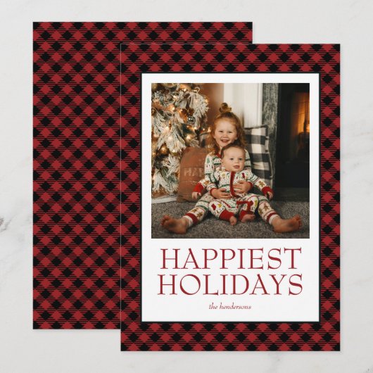 Buffalo Plaid Happiest Feestdagen Foto Feestdagenkaart (Voorkant / Achterkant)