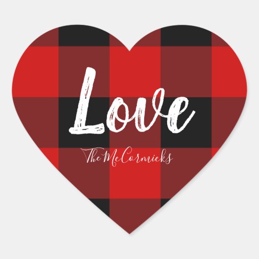 Buffalo Plaid Hart Liefde Valentijnse  Hart Sticker (Voorkant)