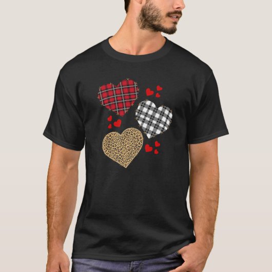 Buffalo Plaid Hearts Valentines Day Leopard Cheeta T-shirt (Voorkant)