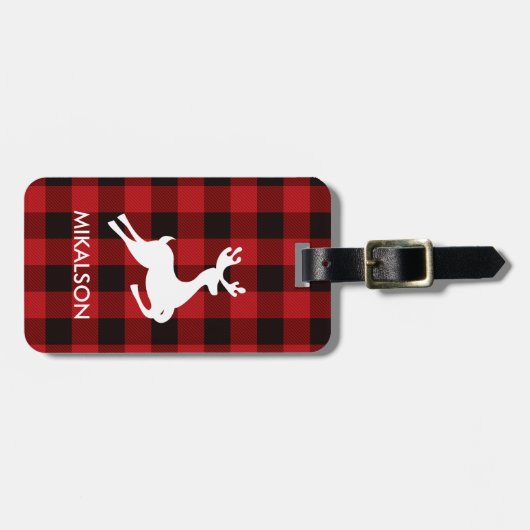 BUFFALO PLAID HERT MONOGRAM BAGAGELABEL (Voorkant horizontaal)