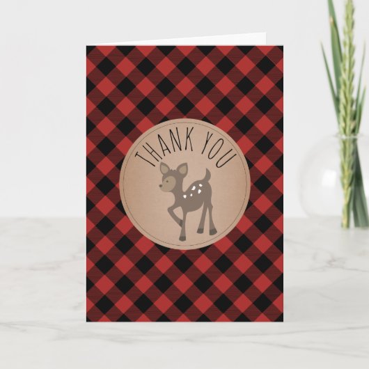 Buffalo Plaid Herten Baby shower Dank u Bedankkaart (Voorkant)