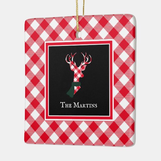 Buffalo Plaid Herten Gepersonaliseerde Kerstmis Keramisch Ornament (Links)