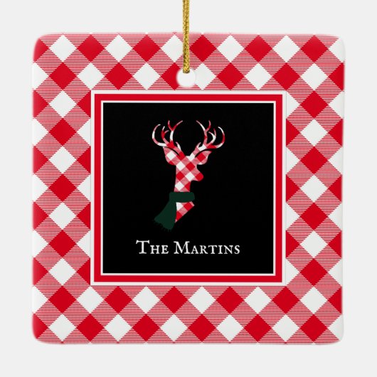 Buffalo Plaid Herten Gepersonaliseerde Kerstmis Keramisch Ornament (Achterkant)
