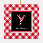 Buffalo Plaid Herten Gepersonaliseerde Kerstmis Keramisch Ornament (Voorkant)
