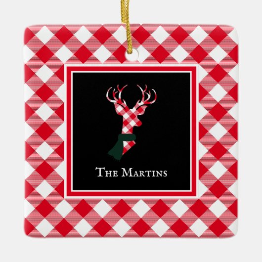 Buffalo Plaid Herten Gepersonaliseerde Kerstmis Keramisch Ornament (Voorkant)