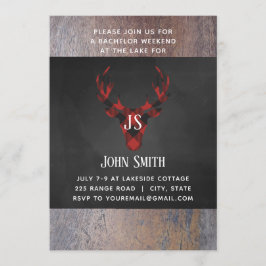 Buffalo Plaid Hertenkop Monogram Jonggezellenfeest Kaart