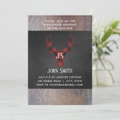 Buffalo Plaid Hertenkop Monogram Verloofuitnodigin Kaart (Staand voorkant)