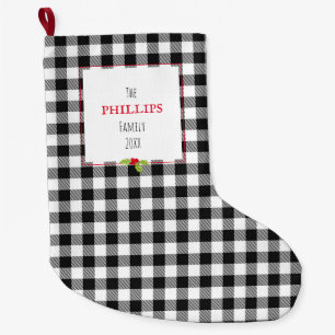 Buffalo Plaid Holly Vakantie Familienaam Feestelij Grote Kerstsok