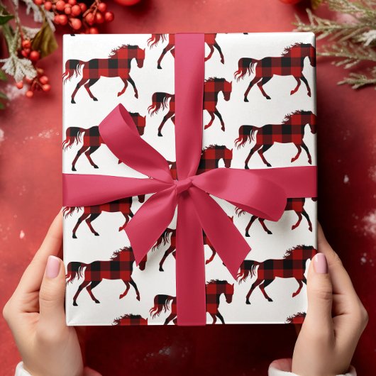 Buffalo Plaid Horse Rustiek Land Western Cadeaupapier