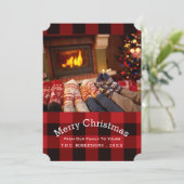 Buffalo plaid houthakker Land Kerstfoto Feestdagenkaart (Staand voorkant)