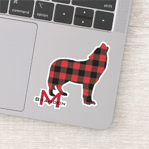 Buffalo Plaid Howling Wolf Monogram Sticker
