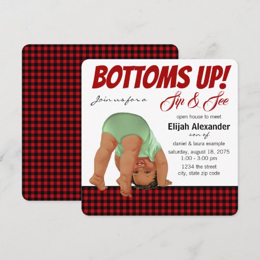 Buffalo Plaid Jongens Sip and See Uitnodiging (Voorkant / Achterkant)