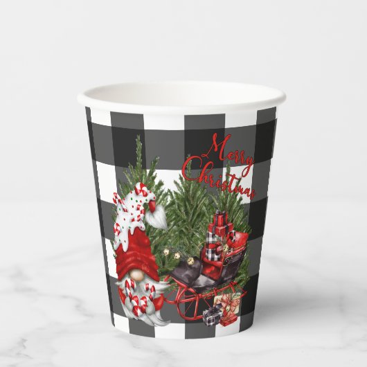 Buffalo Plaid Kabouter Kerst Papieren Bekers (Voorkant)