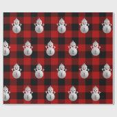 Buffalo Plaid Kerst Feestdagen Sneeuwman Zilver Cadeaupapier (Vlak)