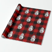 Buffalo Plaid Kerst Feestdagen Sneeuwman Zilver Cadeaupapier (Uitgerold)