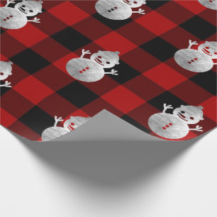 Buffalo Plaid Kerst Feestdagen Sneeuwman Zilver Cadeaupapier