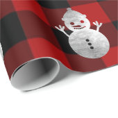 Buffalo Plaid Kerst Feestdagen Sneeuwman Zilver Cadeaupapier (Rol Hoek)