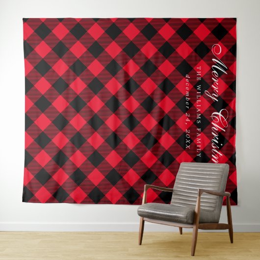 Buffalo Plaid Kerst Foto Booth Achtergrond Wandkleed (In Situ (horizontaal))