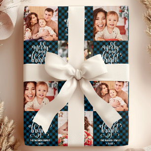 Buffalo Plaid Kerst Foto Merry And Bright Cadeaupapier