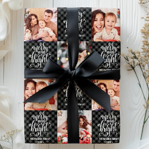 Buffalo Plaid Kerst Foto Merry And Bright Cadeaupapier