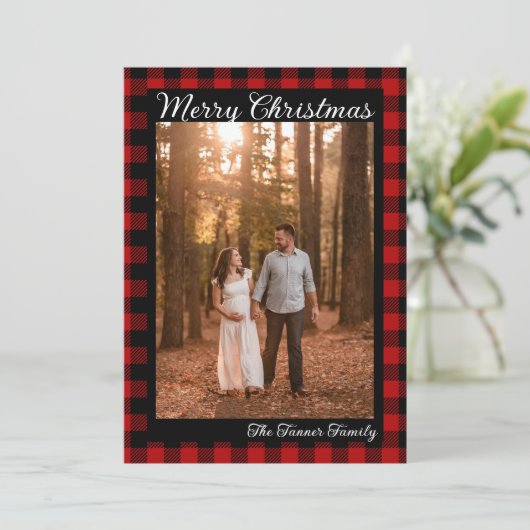 Buffalo Plaid Kerst Kaart (Staand voorkant)