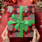 Buffalo Plaid Kerst Truck Rustiek Land Cadeaupapier