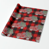 Buffalo Plaid Kerst Truck Rustiek Land Cadeaupapier (Uitgerold)