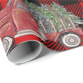 Buffalo Plaid Kerst Truck Rustiek Land Cadeaupapier (Rol Hoek)