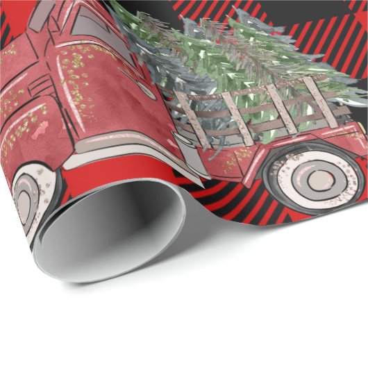 Buffalo Plaid Kerst Truck Rustiek Land Cadeaupapier (Rol Hoek)