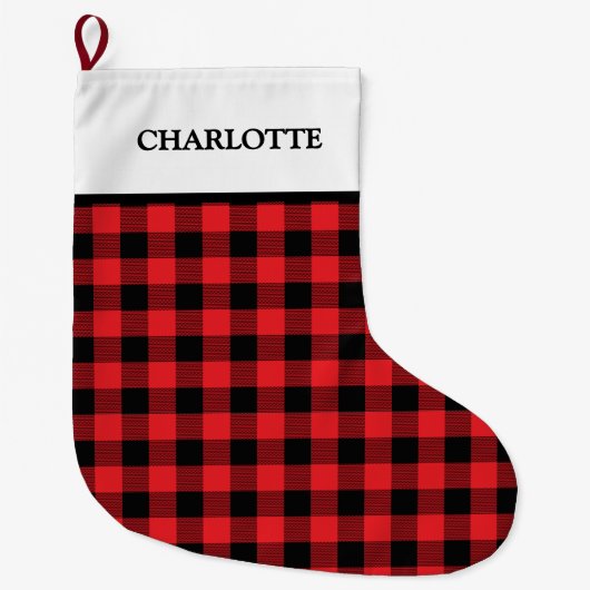 Buffalo Plaid Kerst Zwart Rood Grote Kerstsok (Voorkant)