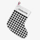 Buffalo Plaid Kerst Zwart Wit Grote Kerstsok (Voorkant (Hangend))