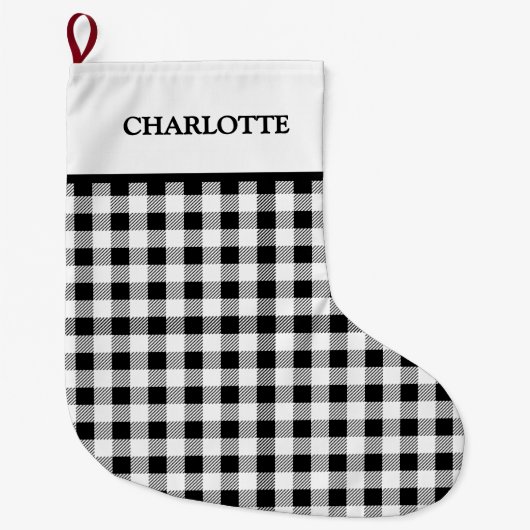 Buffalo Plaid Kerst Zwart Wit Grote Kerstsok (Voorkant)