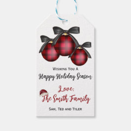 Buffalo Plaid Kerstballen en Kerstman Hoed Kerstmi Cadeaulabel