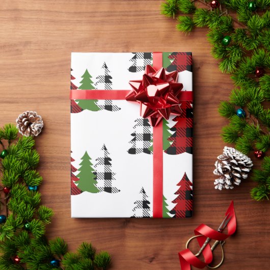 Buffalo plaid kerstbomen cadeaupapier (Feestdagen Geschenken)