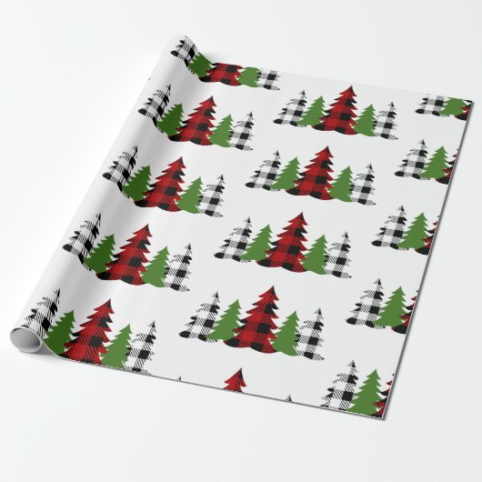 Buffalo plaid kerstbomen cadeaupapier (Uitgerold)