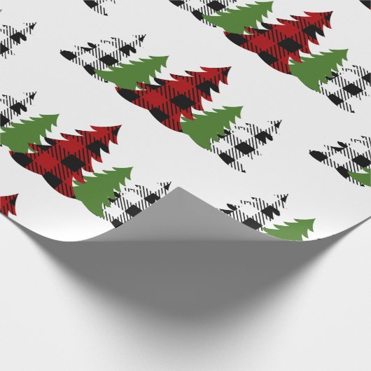 Buffalo plaid kerstbomen cadeaupapier (Hoek)