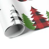 Buffalo plaid kerstbomen cadeaupapier (Rol Hoek)