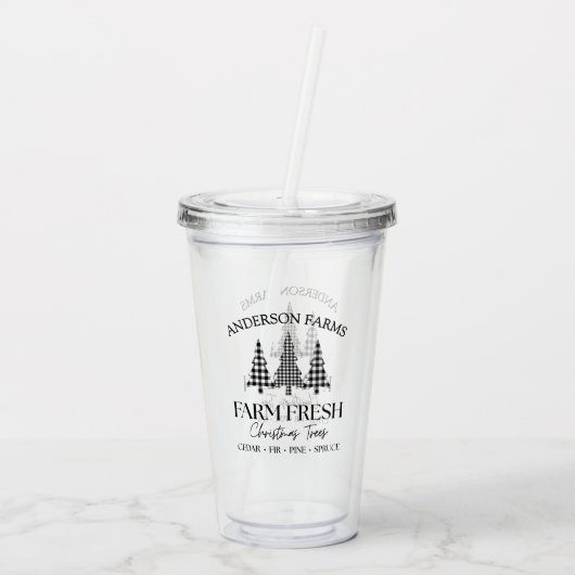 Buffalo Plaid Kerstboom Boerderij Zwart Wit Acryl Drinkbeker (Achterkant)