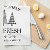 Buffalo Plaid Kerstboom Boerderij Zwart Wit Theedoek (Quarter Fold)