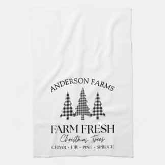 Buffalo Plaid Kerstboom Boerderij Zwart Wit Theedoek