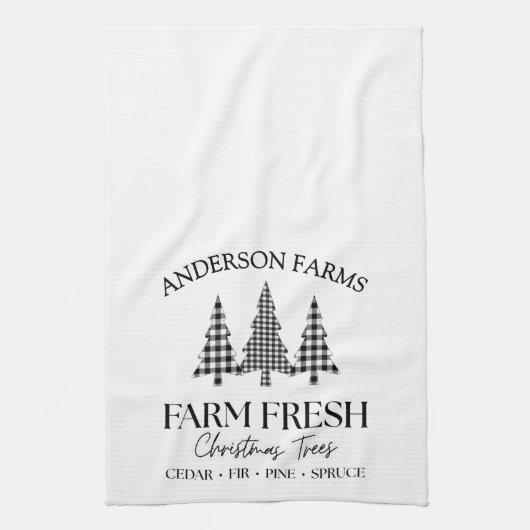 Buffalo Plaid Kerstboom Boerderij Zwart Wit Theedoek (Verticaal)
