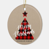 Buffalo Plaid Kerstboom Kraft Foto Keramisch Ornament (Links)