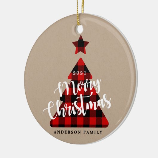 Buffalo Plaid Kerstboom Kraft Foto Keramisch Ornament (Links)
