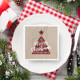 Buffalo Plaid Kerstboom Kraft Monogram Servet