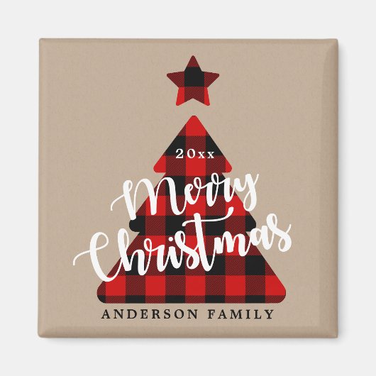 Buffalo plaid kerstboom magneet (Voorkant)
