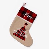 Buffalo plaid kerstboom monogram Stocking Kleine Kerstsok (Voorkant (Hangend))