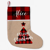 Buffalo plaid kerstboom monogram Stocking Kleine Kerstsok (Voorkant)